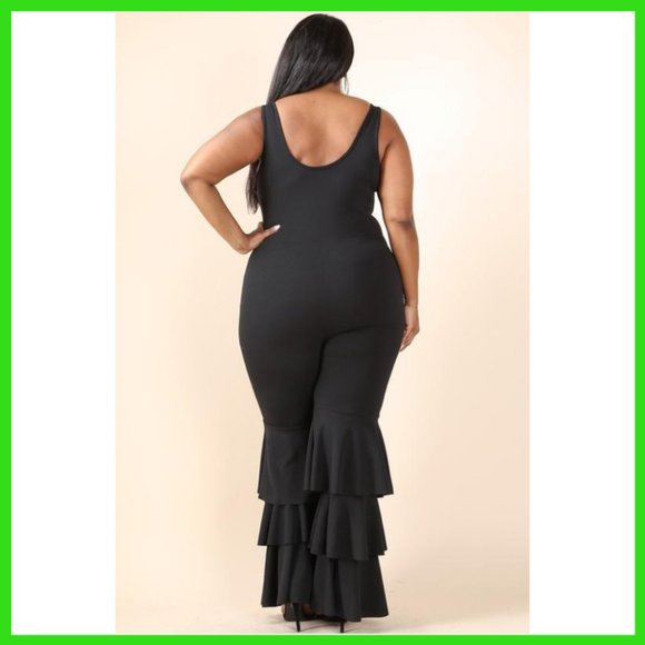 NWT Plus Size Belted Ruffled Ankle Jumpsuit Black - Picture 5 of 5